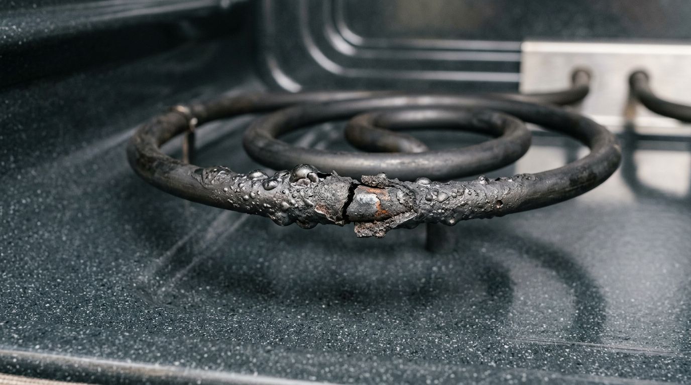 Damaged electric oven heating element