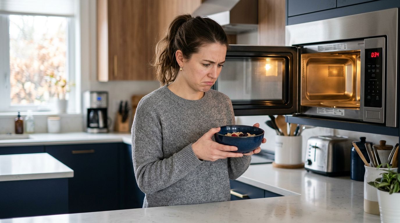 Frustrated homeowner with microwave not heating