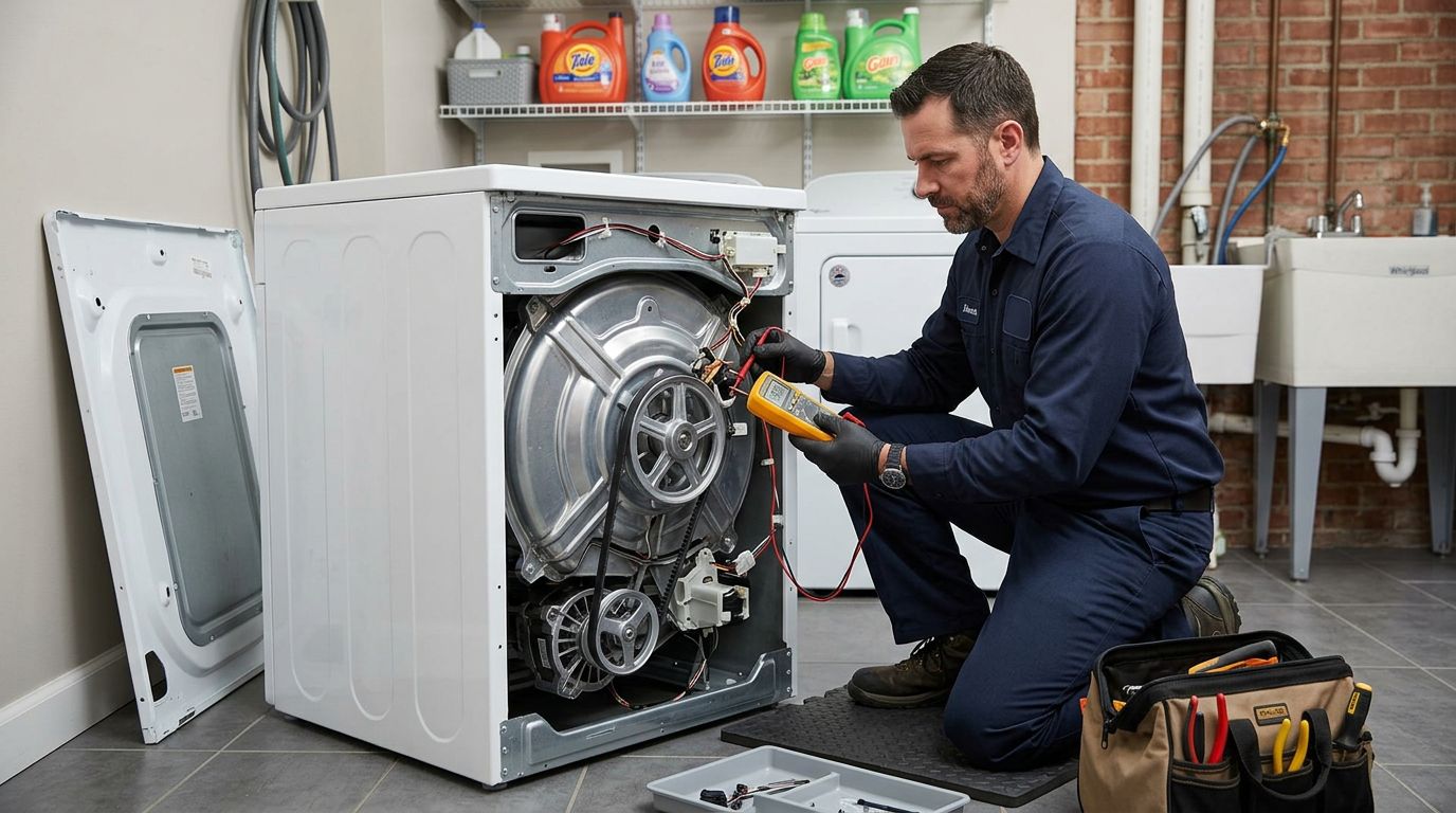 Professional appliance repair technician washer