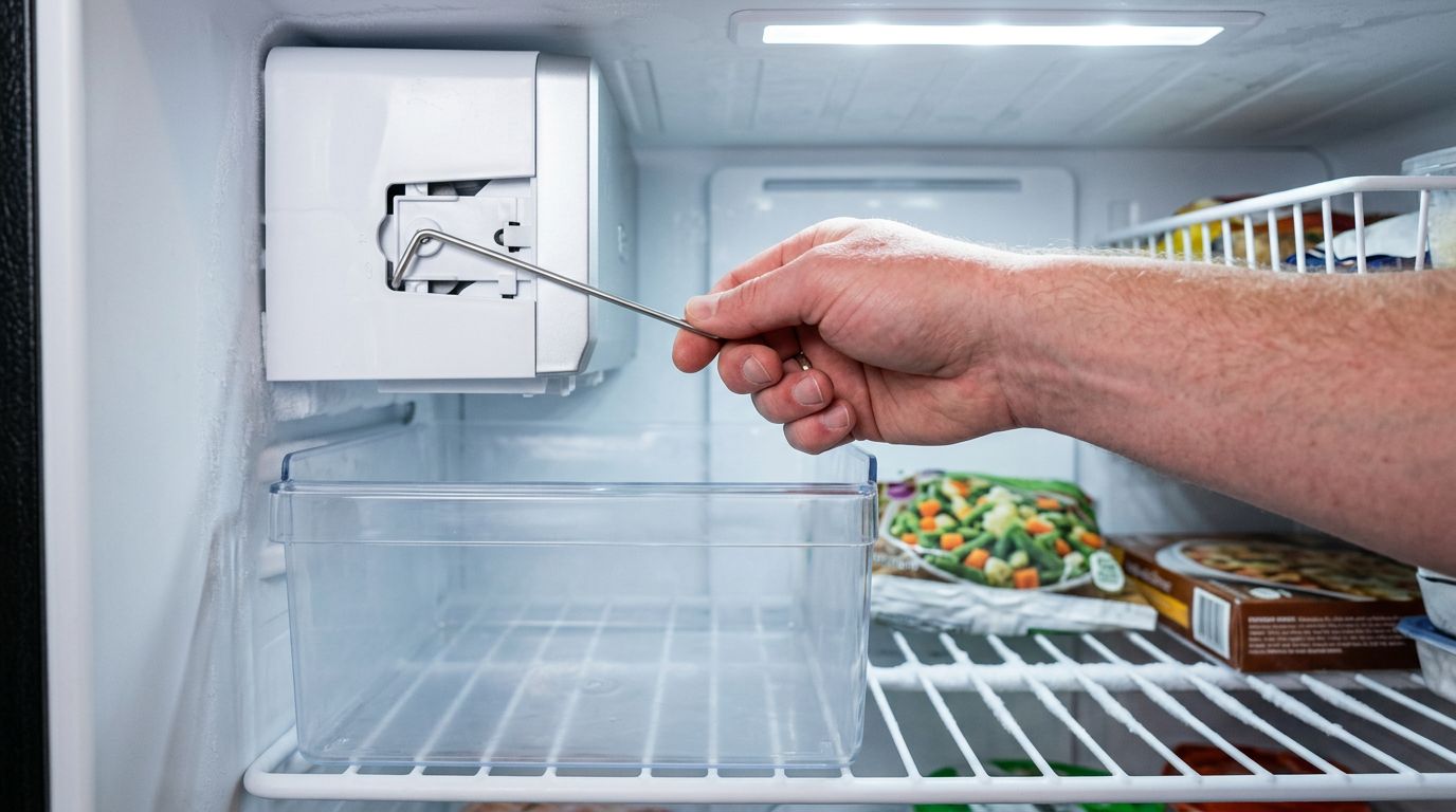 Checking refrigerator ice maker shut-off arm