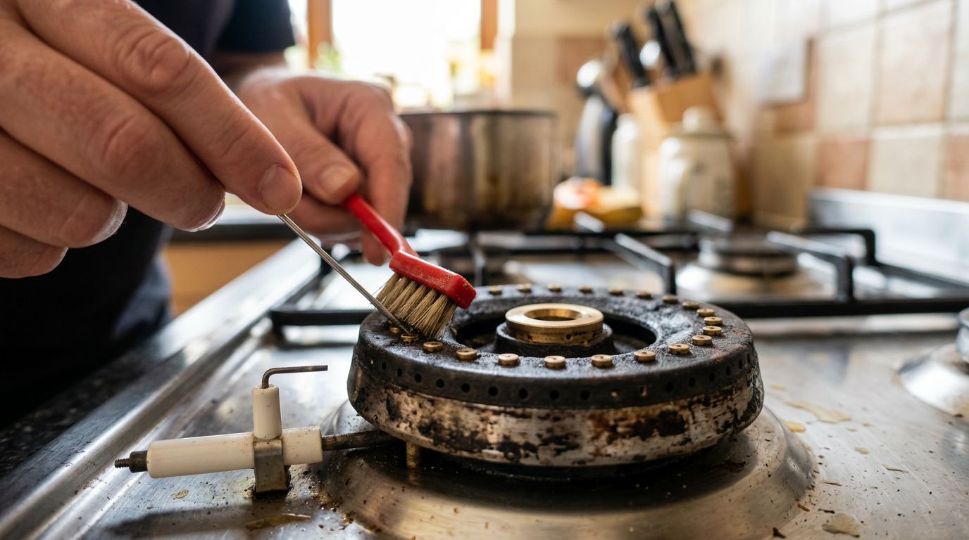 Cleaning gas stove burner ignition ports