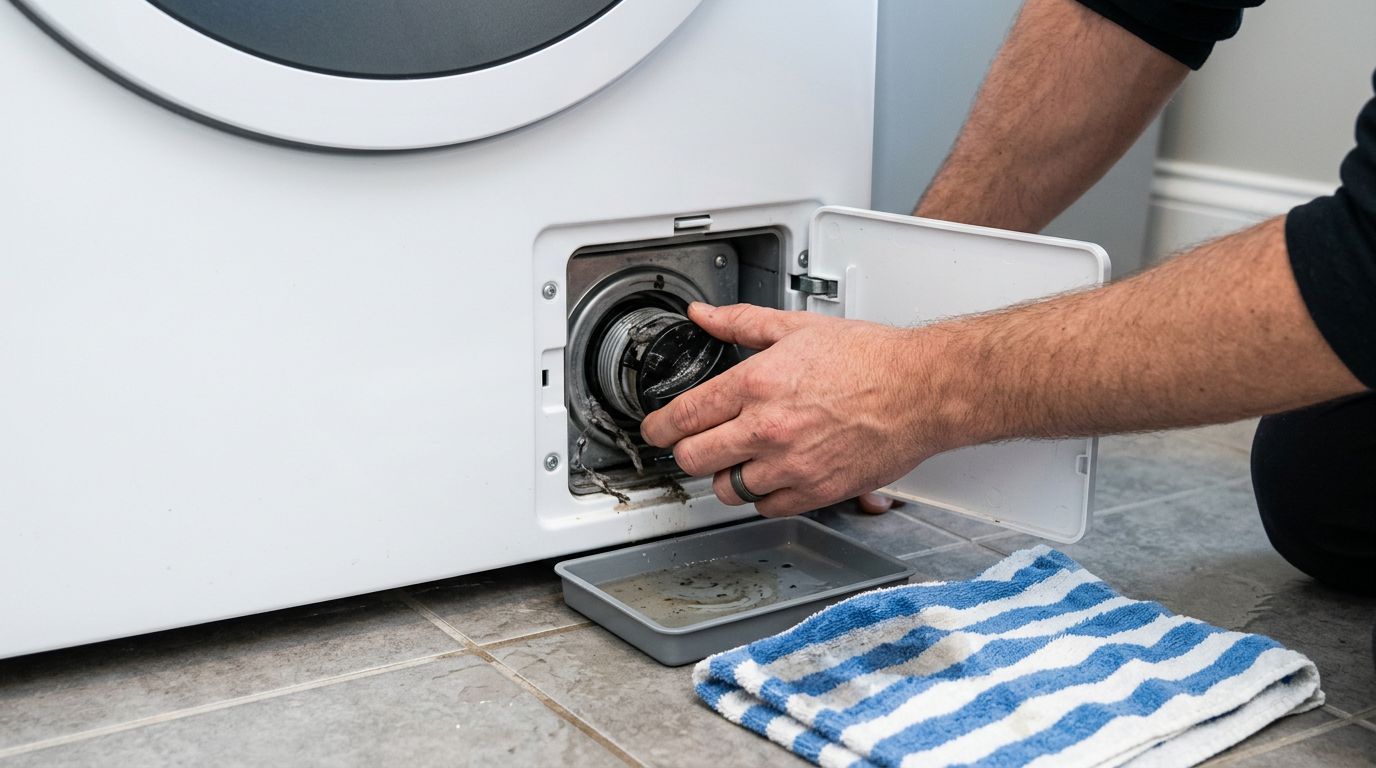 Cleaning washing machine drain pump filter