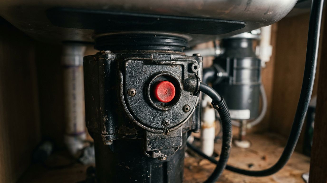 Garbage disposal reset button location